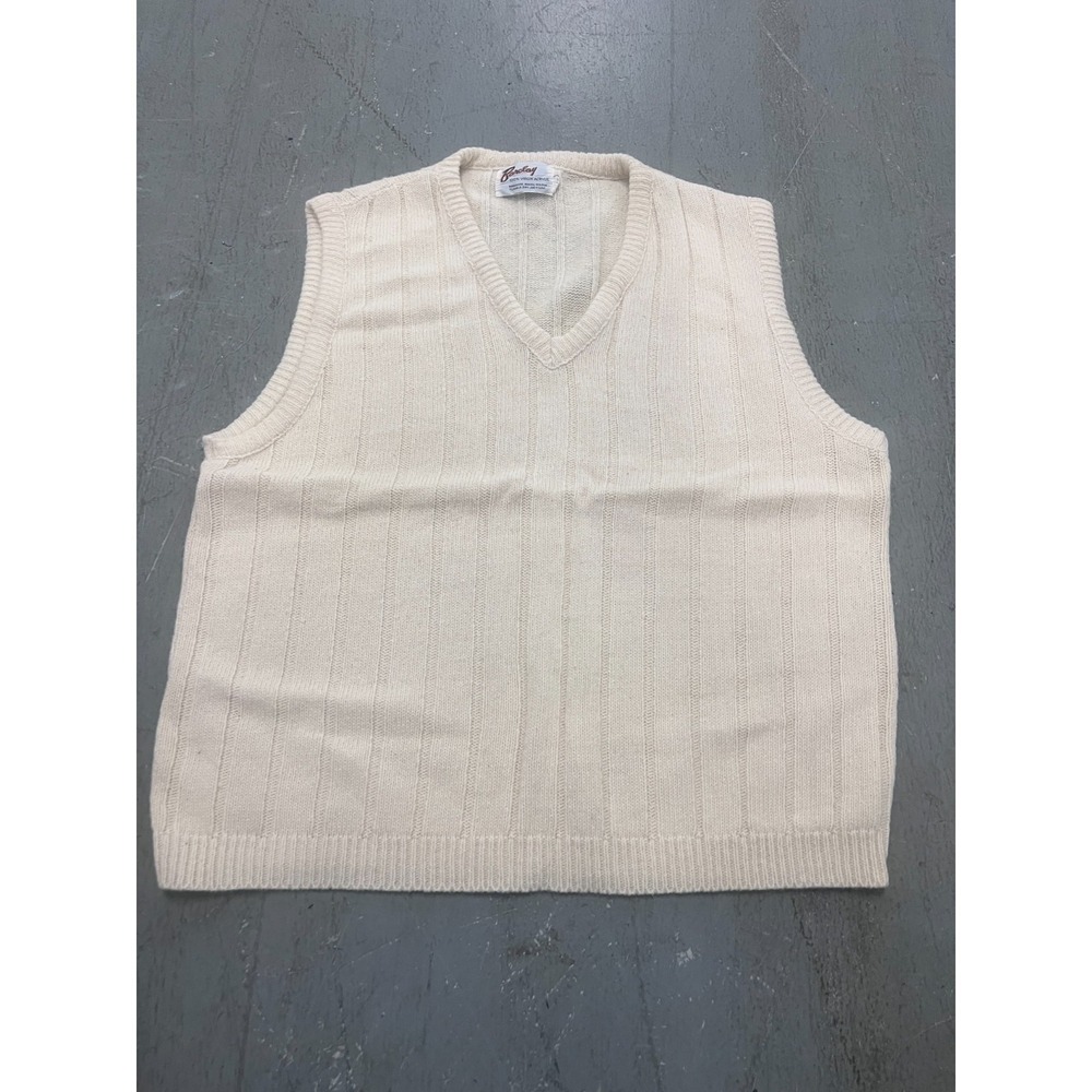 Vintage Barclay Sweater Vest Men Large Beige Acrylic Ribbed Winter Outdoor Retro